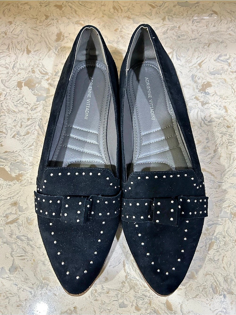 Adrienne Vittadini Black Studded Bow Loafers
